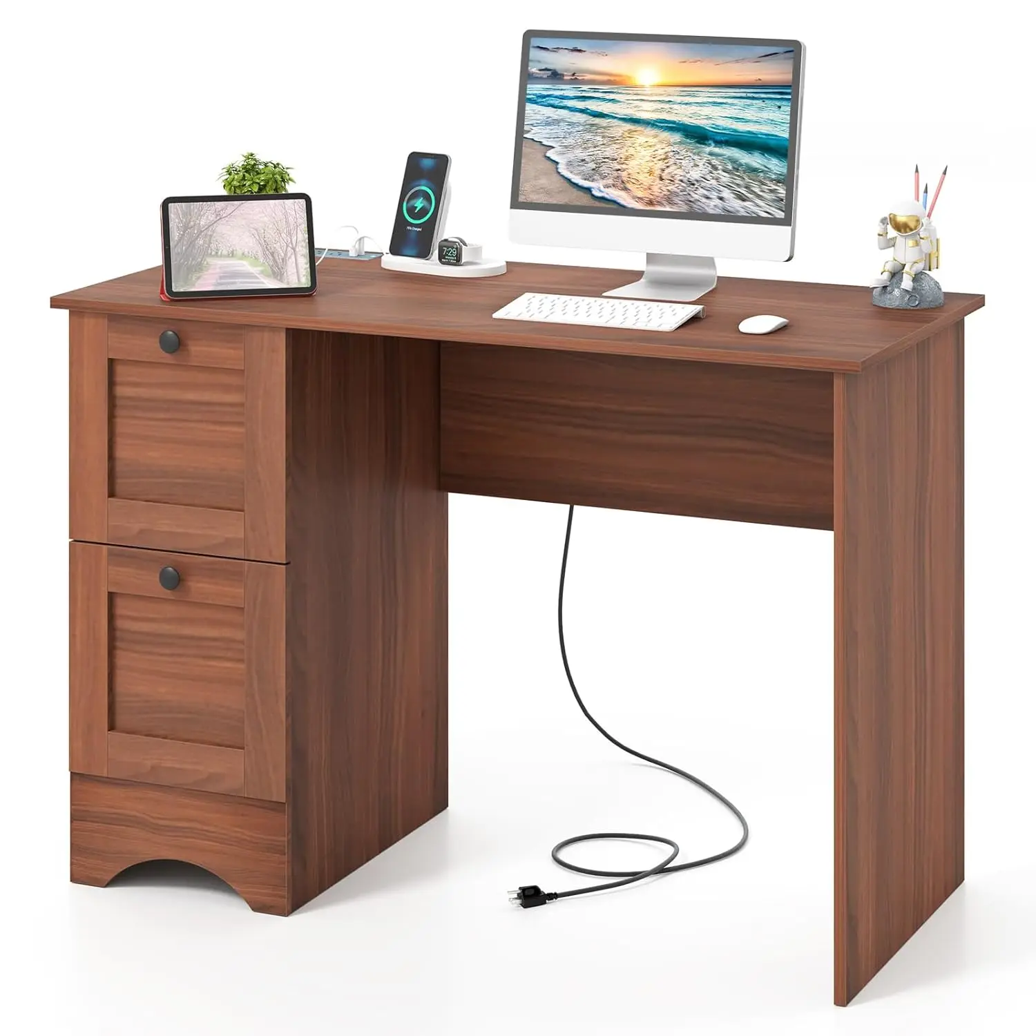 43" Walnut Office Desk 2 Drawers Charging Station Compact Study Workstation Bedroom Living Room, Customized
43" Walnut Office Desk 2 Drawers Charging Station Compact Study Workstation Bedroom Living Room, Customized