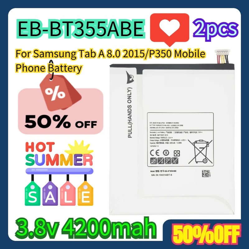 2pcs For Samsung Tab A 8.0 2015/P350 Mobile Phone Battery EB-BT355ABE 3.8v 4200mah
2pcs For Samsung Tab A 8.0 2015/P350 Mobile Phone Battery EB-BT355ABE 3.8v 4200mah