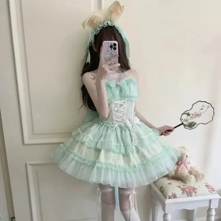 2025 Japanese Gothic Lolita Princess Women Kawaii Lace Ruffles Bow Bandage Slim Party Girls Y2k Elegant Cute Mini Dress
2025 Japanese Gothic Lolita Princess Women Kawaii Lace Ruffles Bow Bandage Slim Party Girls Y2k Elegant Cute Mini Dress