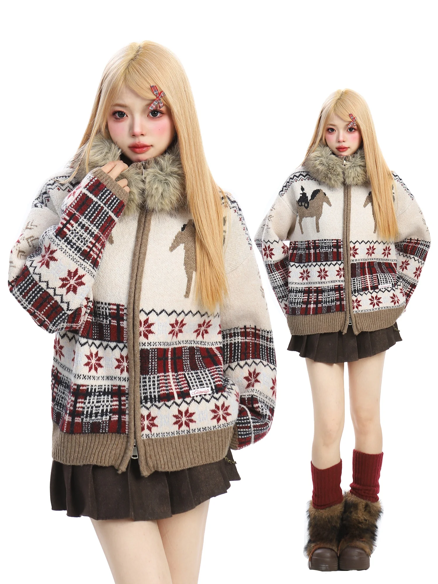 Женский вязаный свитер BearGirl в стиле ретро с узором Fair Isle, осенне-зимнее теплое пальто с меховым воротником, вышивка, свободный крой, эксклюзив онлайн
Женский вязаный свитер BearGirl в стиле ретро с узором Fair Isle, осенне-зимнее теплое пальто с меховым воротником, вышивка, свободный крой, эксклюзив онлайн