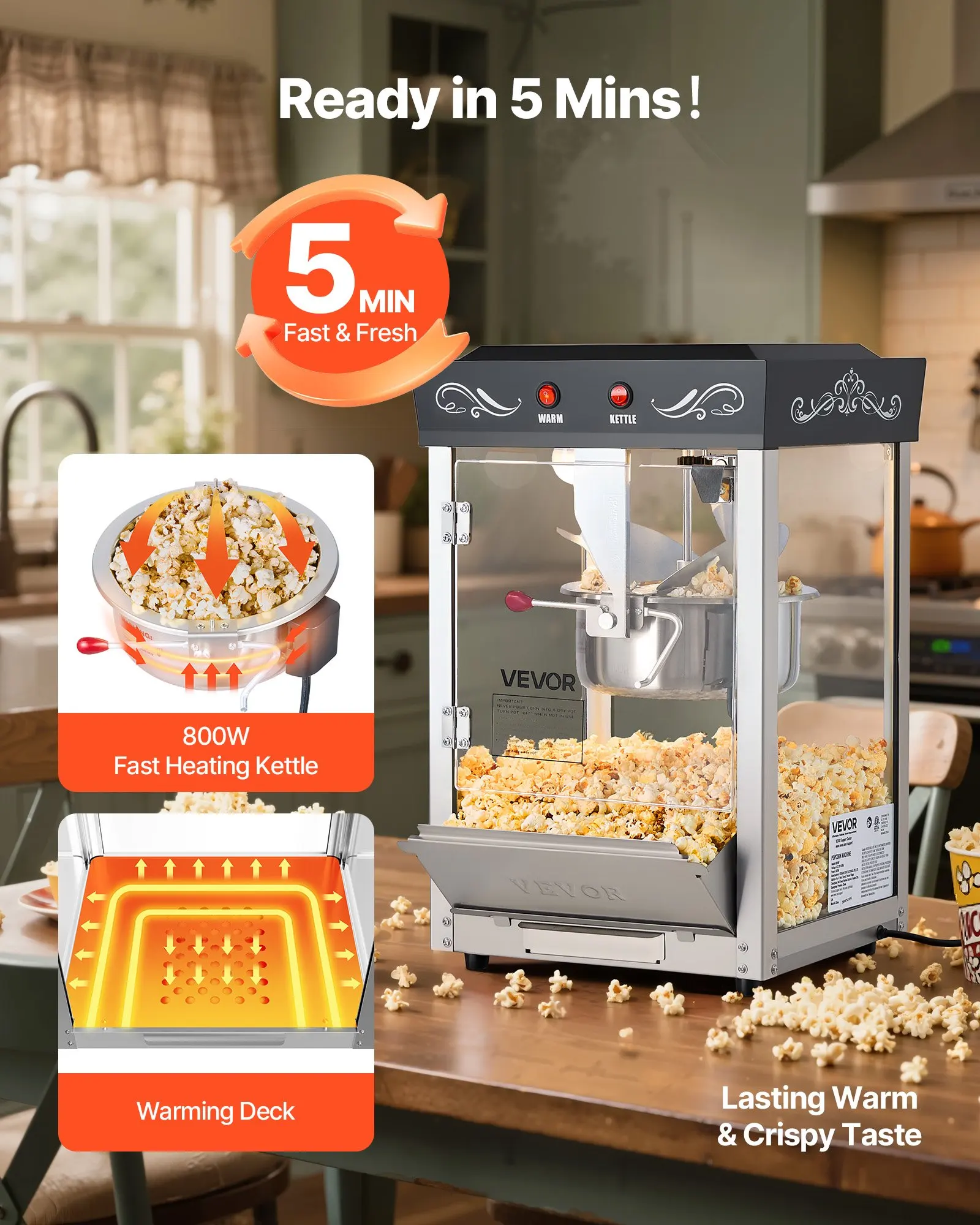 Popcorn Machine, 8oz Stainless Steel Kettle, 800W Commercial Countertop Popcorn Maker, 48 Cups Per Batch Theater Style Popper,
Popcorn Machine, 8oz Stainless Steel Kettle, 800W Commercial Countertop Popcorn Maker, 48 Cups Per Batch Theater Style Popper,
