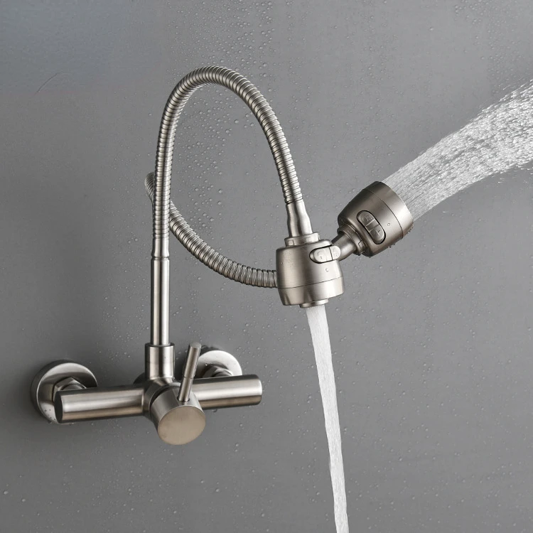 304 stainless steel Brushed Kitchen Faucet Wall Mounted Two Models Hot&Cold Water Sink Faucet 360 Rotation Sprayer Taps
304 stainless steel Brushed Kitchen Faucet Wall Mounted Two Models Hot&Cold Water Sink Faucet 360 Rotation Sprayer Taps