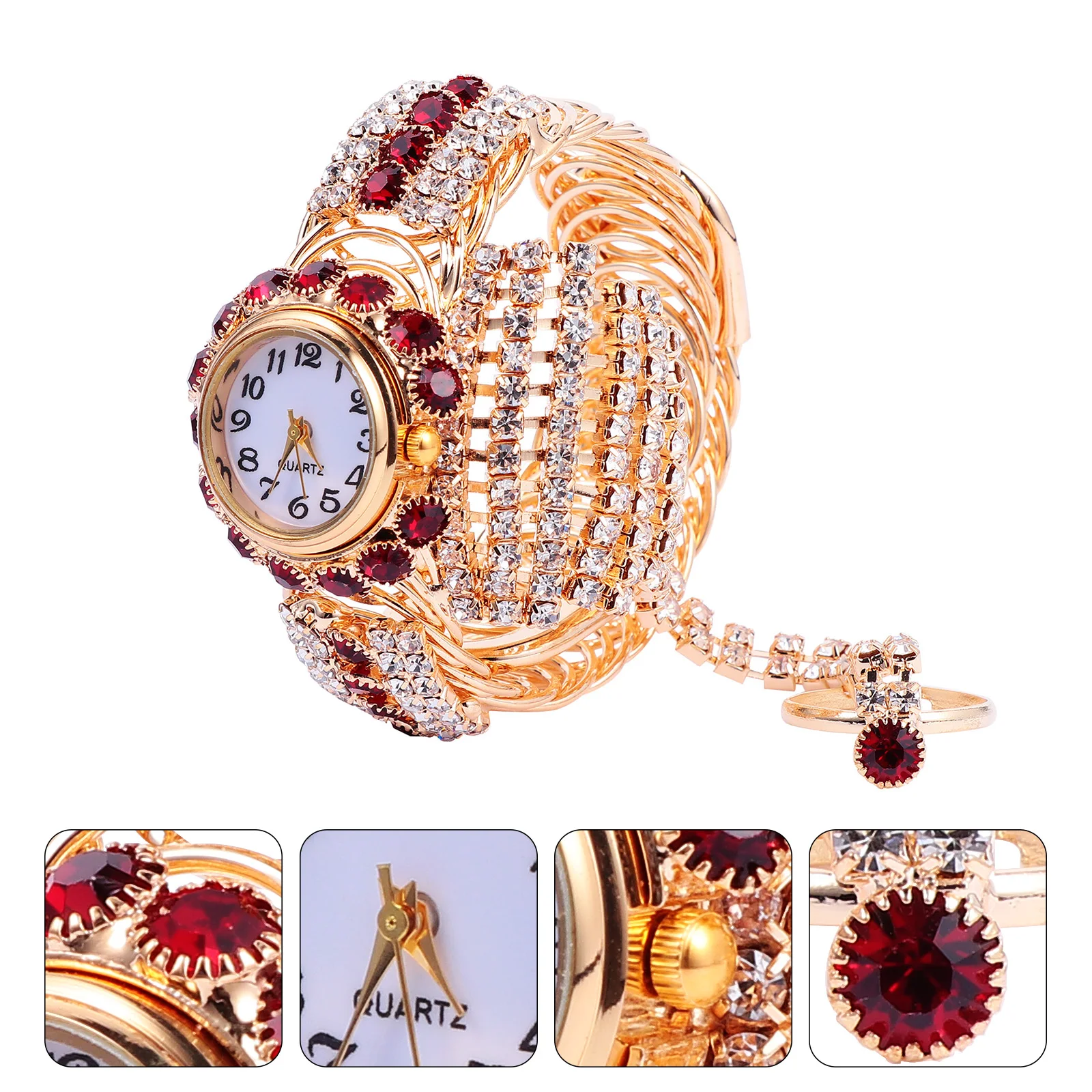 Quartz Watch for Women Alloy Rhinestones Red Casual Ring Watches Bracelet Fashion Timepiece Jewelry Set
Quartz Watch for Women Alloy Rhinestones Red Casual Ring Watches Bracelet Fashion Timepiece Jewelry Set