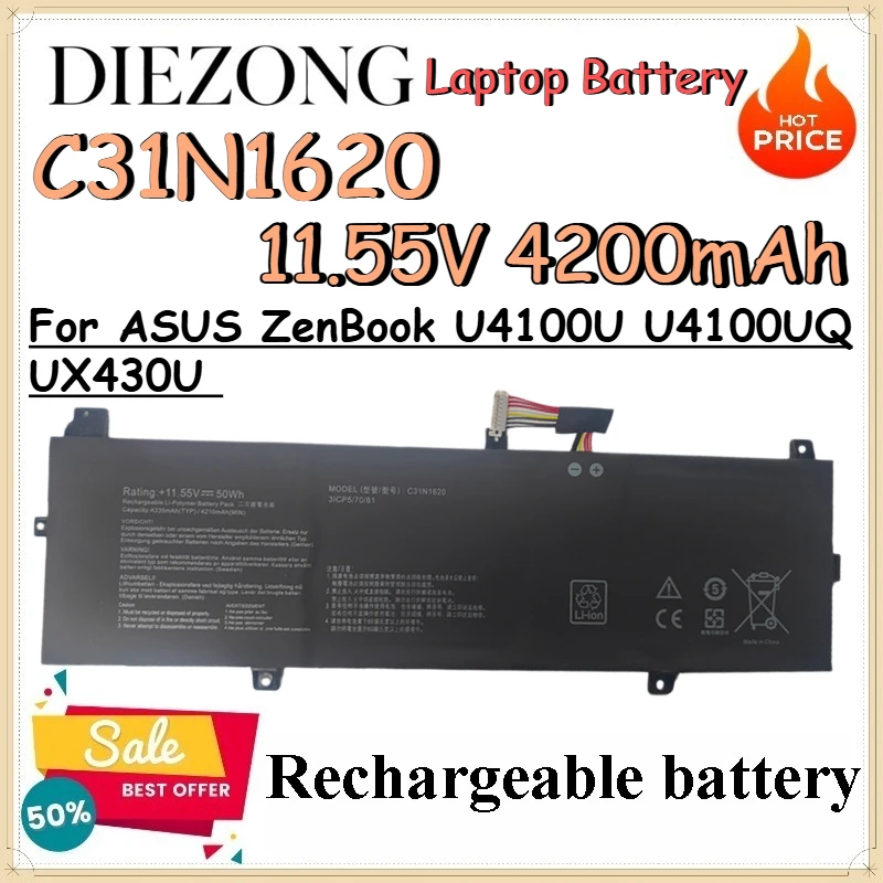 C31N1620 11.55V 4200mAh Laptop Battery for ASUS ZenBook U4100U U4100UQ UX430U Replacement Lithium Battery for Laptop
C31N1620 11.55V 4200mAh Laptop Battery for ASUS ZenBook U4100U U4100UQ UX430U Replacement Lithium Battery for Laptop