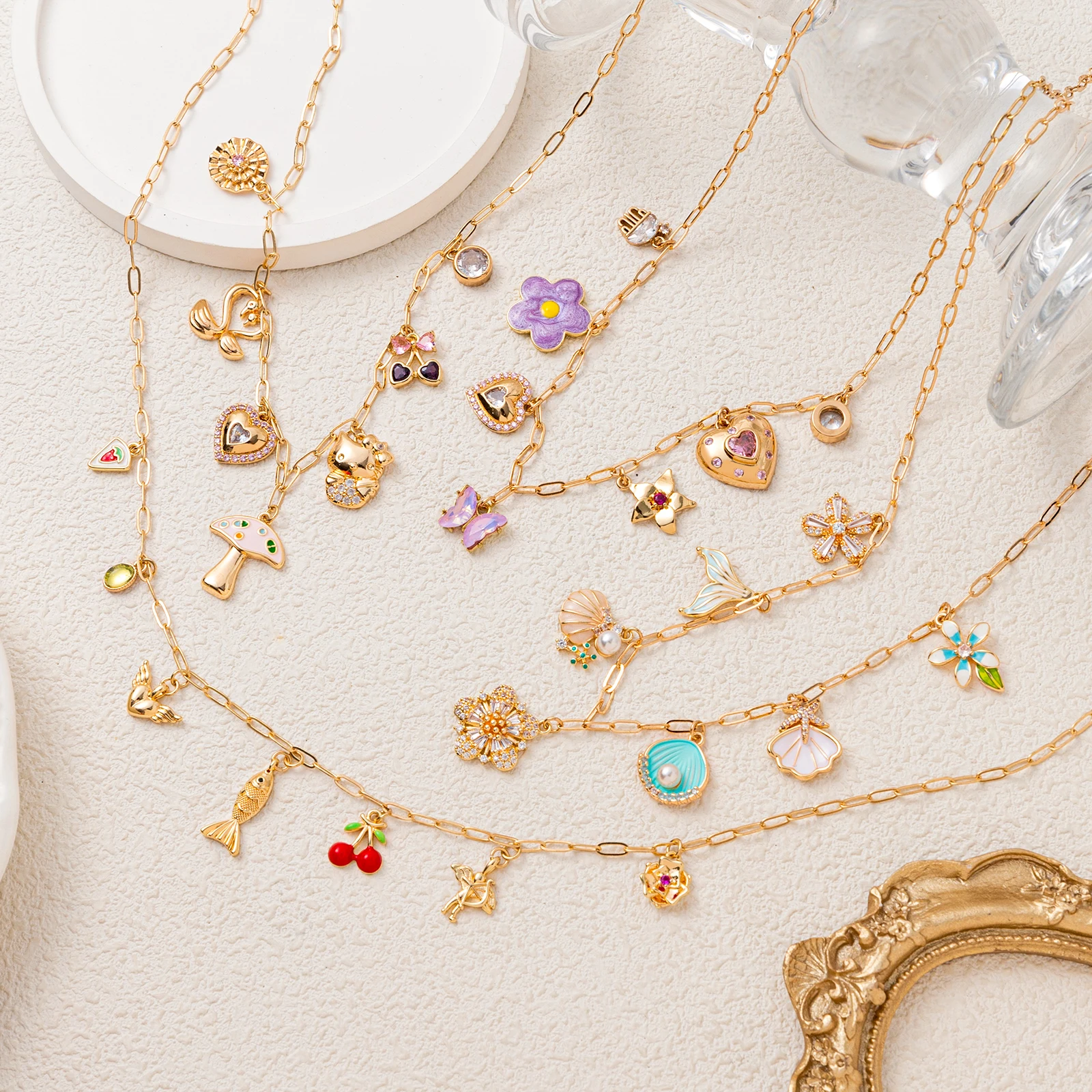 Multi pendant necklace butterfly tropical fish love flower pendant necklace women gold-plated
Multi pendant necklace butterfly tropical fish love flower pendant necklace women gold-plated