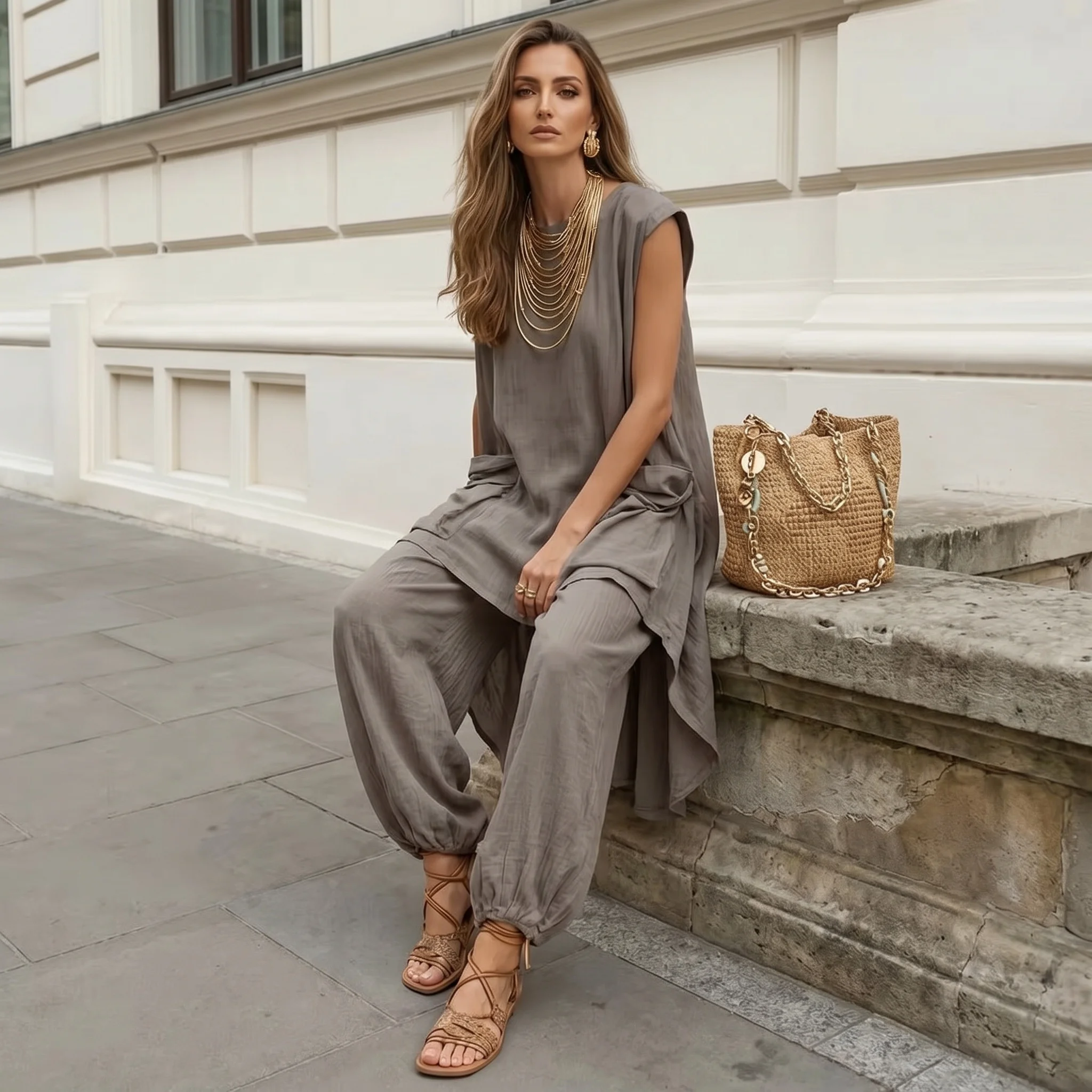 Women's 2-Piece Linen Co-ord Set Sleeveless Asymmetrical Tunic Top Loose Wide Leg Pants, Casual Summer Loungewear Outfit
Women's 2-Piece Linen Co-ord Set Sleeveless Asymmetrical Tunic Top Loose Wide Leg Pants, Casual Summer Loungewear Outfit