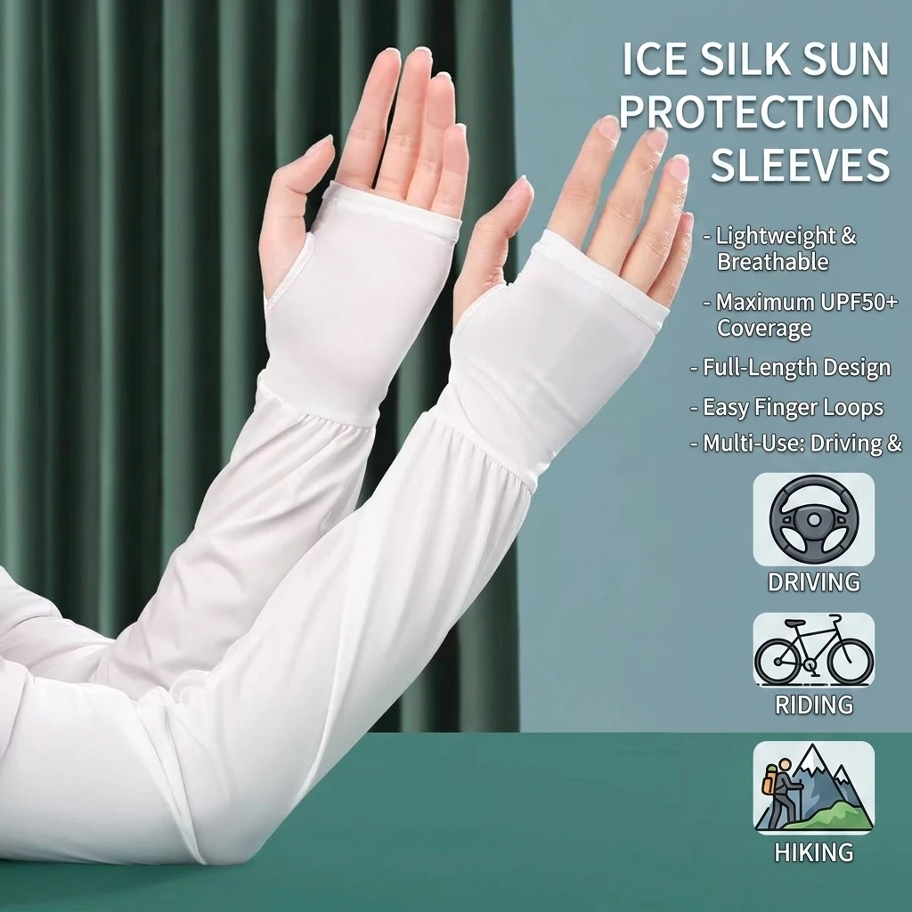 Ice Silk Sun-Protection Arm Sleeves UV Blocking Cool Fabric Anti-Slip for Outdoor Cycling Hiking Driving Unisex One Size
Ice Silk Sun-Protection Arm Sleeves UV Blocking Cool Fabric Anti-Slip for Outdoor Cycling Hiking Driving Unisex One Size