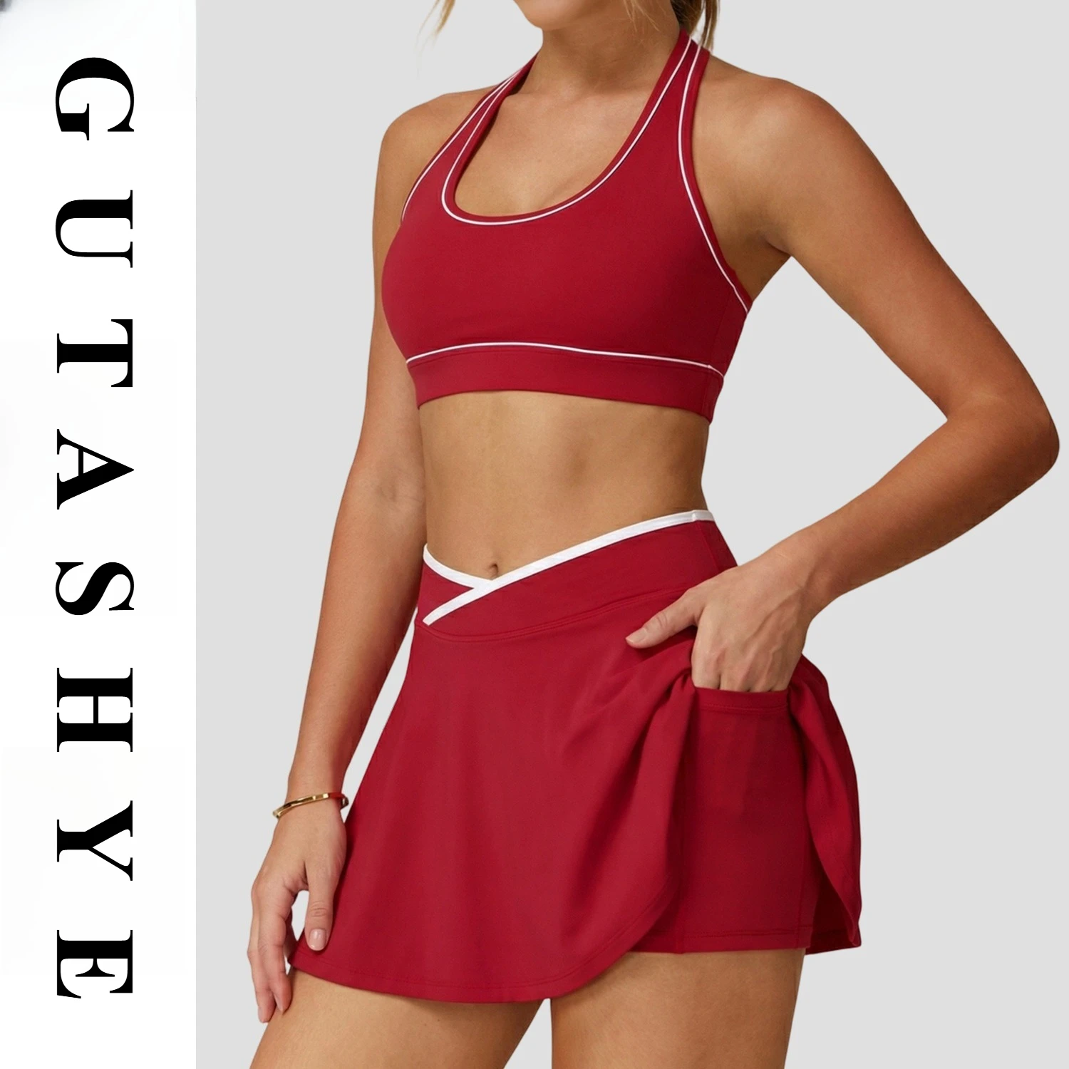 Women Premium Fabric 2 Piece Sports Set U-Shaped Open Back Sports Bra Athletic Skort for Running Fitness Outdoor Activities
Women Premium Fabric 2 Piece Sports Set U-Shaped Open Back Sports Bra Athletic Skort for Running Fitness Outdoor Activities