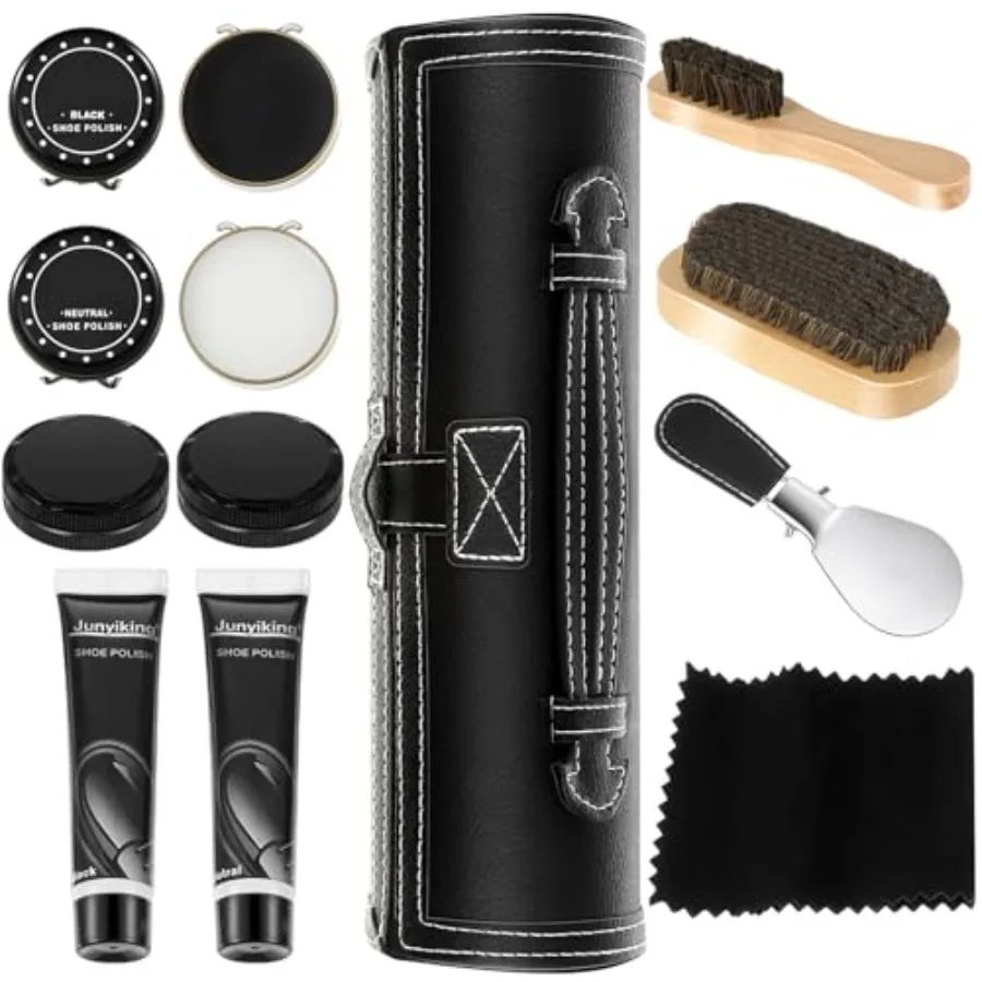 11 Pcs Black Shoe Polish Kit for Man Leather Shoe Shine Kit Boot Brush Care Black White Natural Wax and Oil, Travel Gift for Wo
11 Pcs Black Shoe Polish Kit for Man Leather Shoe Shine Kit Boot Brush Care Black White Natural Wax and Oil, Travel Gift for Wo
