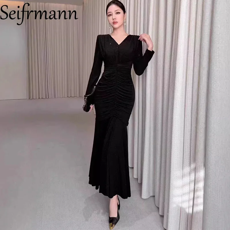 Seifrmann 2026 Spring Women's New Fashion V-neck Long Sleeve pleated Waist cinching Solid Color Long Dress
Seifrmann 2026 Spring Women's New Fashion V-neck Long Sleeve pleated Waist cinching Solid Color Long Dress