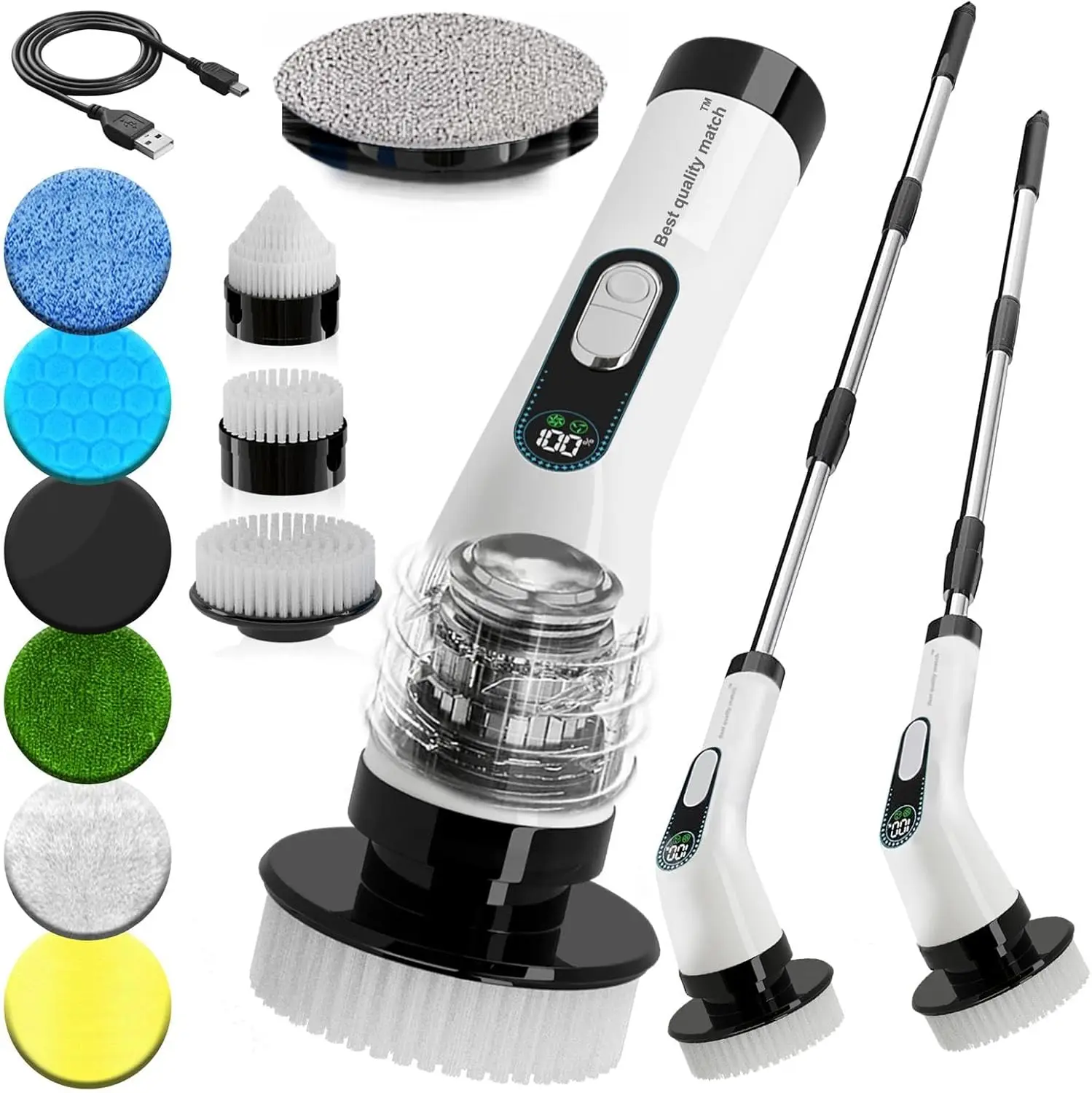 Cordless Electric Spin Scrubber with Long Handle, 10 Brush Heads, 2-Speed, IPX7 Waterproof for Bathroom & Kitchen
Cordless Electric Spin Scrubber with Long Handle, 10 Brush Heads, 2-Speed, IPX7 Waterproof for Bathroom & Kitchen