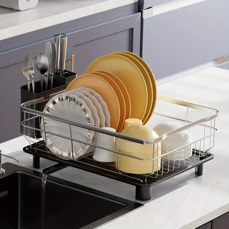 Stainless Steel Dish Drying Rack for Kitchen Counter, Large-Capacity Drainer with Utensil Holder, Single or Double Tier Options 
Stainless Steel Dish Drying Rack for Kitchen Counter, Large-Capacity Drainer with Utensil Holder, Single or Double Tier Options