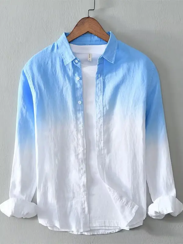 Мужская льняная рубашка с градиентным цветом, длинным рукавом, летняя, новая корейская версия, повседневная, молодежная, универсальная, модная, свободная верхняя одежда
Мужская льняная рубашка с градиентным цветом, длинным рукавом, летняя, новая корейская версия, повседневная, молодежная, универсальная, модная, свободная верхняя одежда