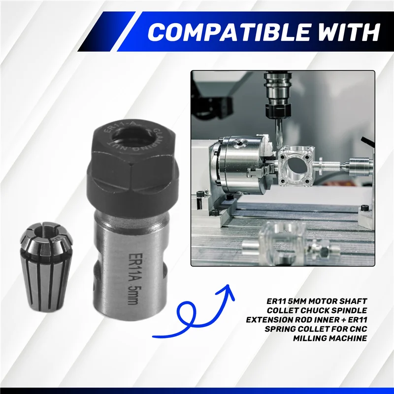 A53Q-Er11 5Mm Motor Shaft Collet Chuck Spindle Extension Rod Inner + Er11 Spring Collet For Cnc Milling Machine
A53Q-Er11 5Mm Motor Shaft Collet Chuck Spindle Extension Rod Inner + Er11 Spring Collet For Cnc Milling Machine