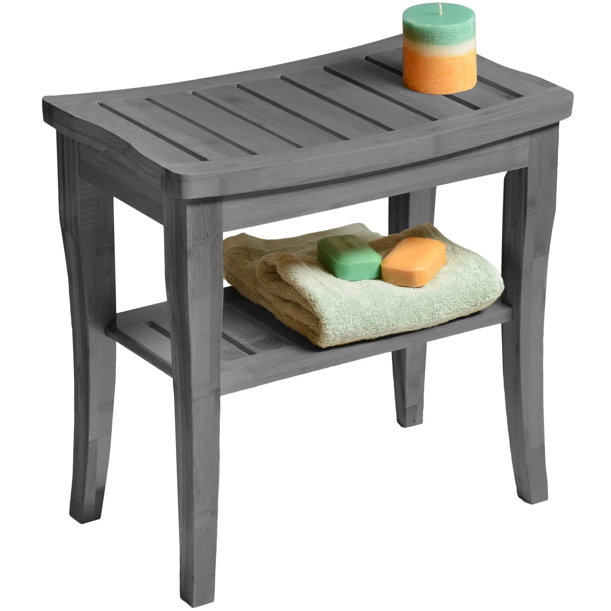 Gray Bamboo Shower Stool With Lower Shelf, Non-Slip Bath Seat For Spa, Shaving Or Foot Rest, Indoor Outdoor Use
Gray Bamboo Shower Stool With Lower Shelf, Non-Slip Bath Seat For Spa, Shaving Or Foot Rest, Indoor Outdoor Use