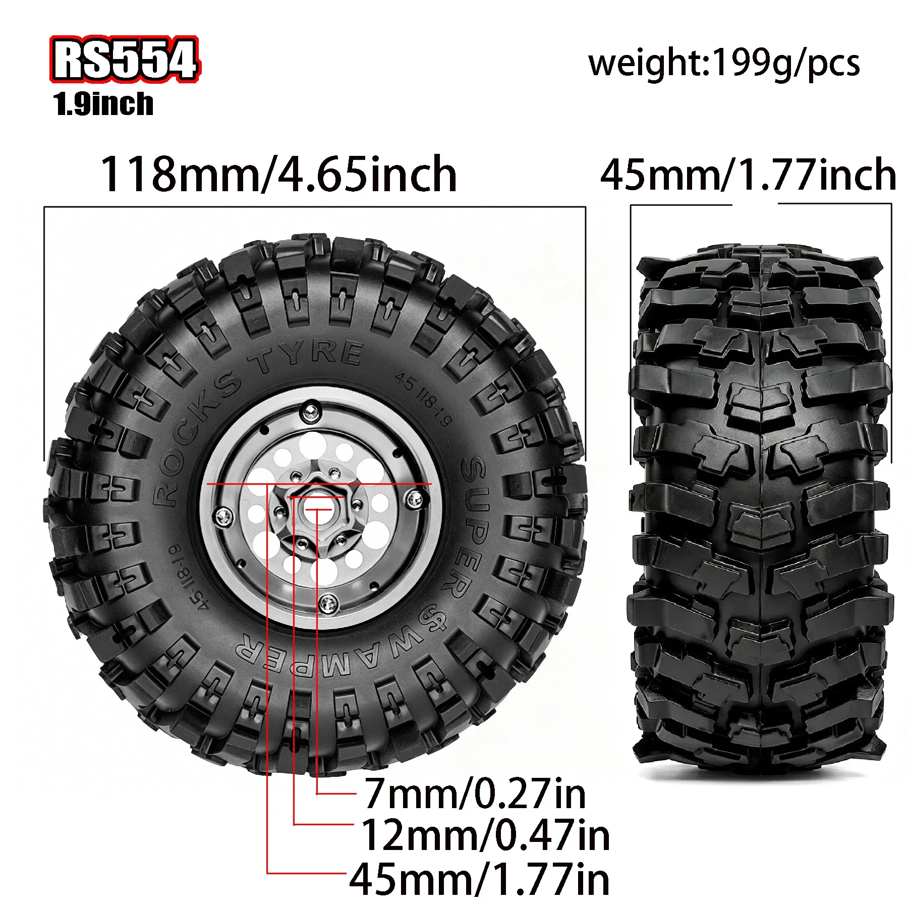 4pcs 1.9 in Wheel Tires for 1/10 TRX4 TRX6 SCX10 SCX10 II 90046 SCX10 III AXI03007 Gen7/8 D90 VS4-10 RC Crawler Car
4pcs 1.9 in Wheel Tires for 1/10 TRX4 TRX6 SCX10 SCX10 II 90046 SCX10 III AXI03007 Gen7/8 D90 VS4-10 RC Crawler Car