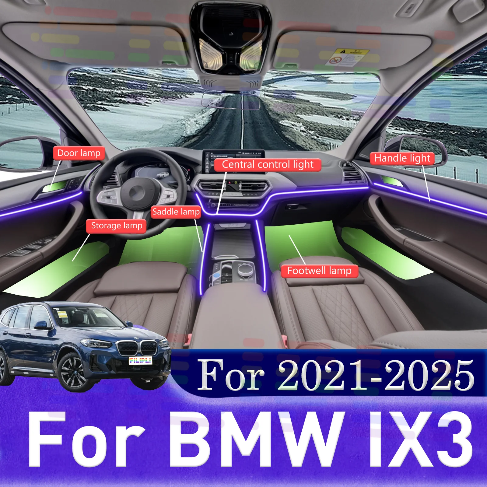 Для BMW iX3 умный пульт дистанционного управления RGB 64 цвета светодиодный салон автомобиля окружающее освещение легко зажимной монтажный набор для 2020-2025 гг.
Для BMW iX3 умный пульт дистанционного управления RGB 64 цвета светодиодный салон автомобиля окружающее освещение легко зажимной монтажный набор для 2020-2025 гг.
