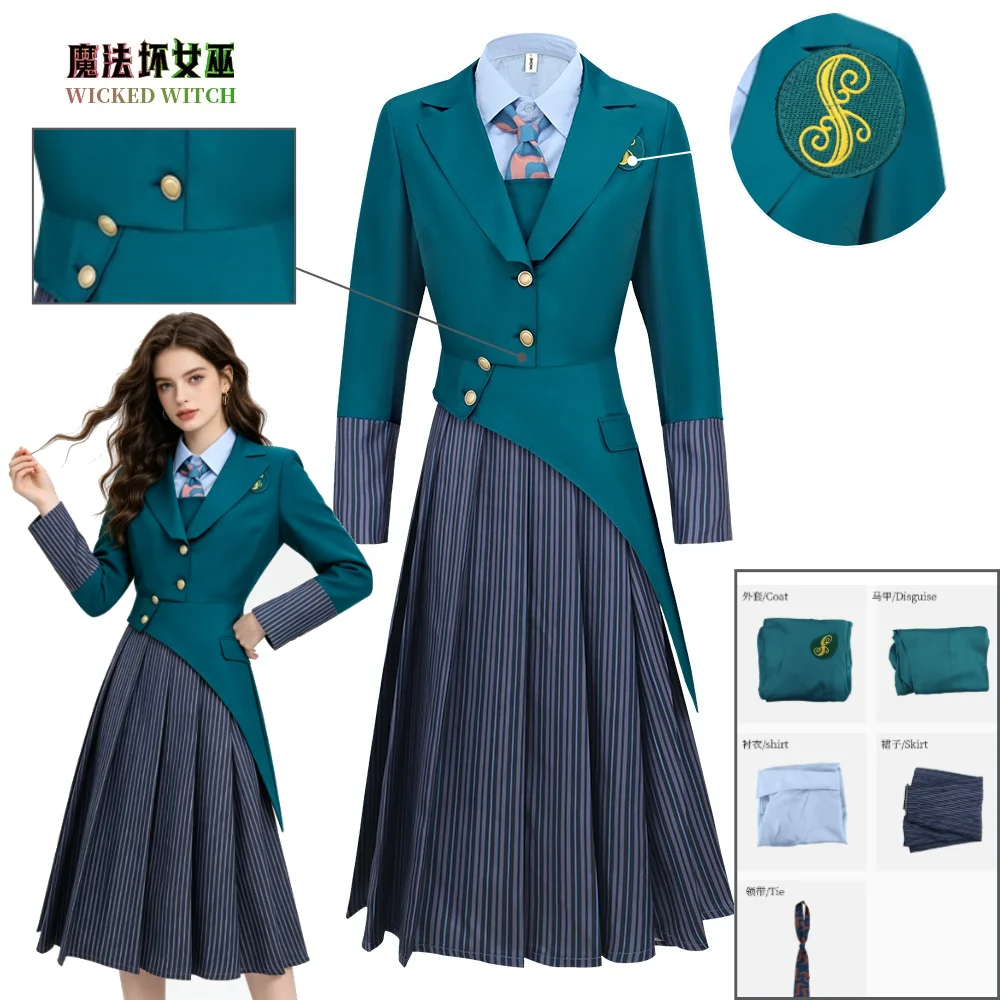 Wicked Witch Glinda Elphaba Cosplay Costume Girls School Uniform Outfit Blue Shirt with Green Coat Tie Set Halloween Party Suits
Wicked Witch Glinda Elphaba Cosplay Costume Girls School Uniform Outfit Blue Shirt with Green Coat Tie Set Halloween Party Suits
