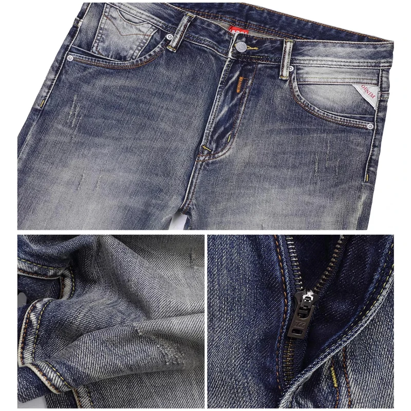 Designer Fashion Men Jeans High Quality Retro Washed Blue Stretch Slim Fit Ripped Jeans Men Y2K Vintage Denim Pants Hombre
Designer Fashion Men Jeans High Quality Retro Washed Blue Stretch Slim Fit Ripped Jeans Men Y2K Vintage Denim Pants Hombre