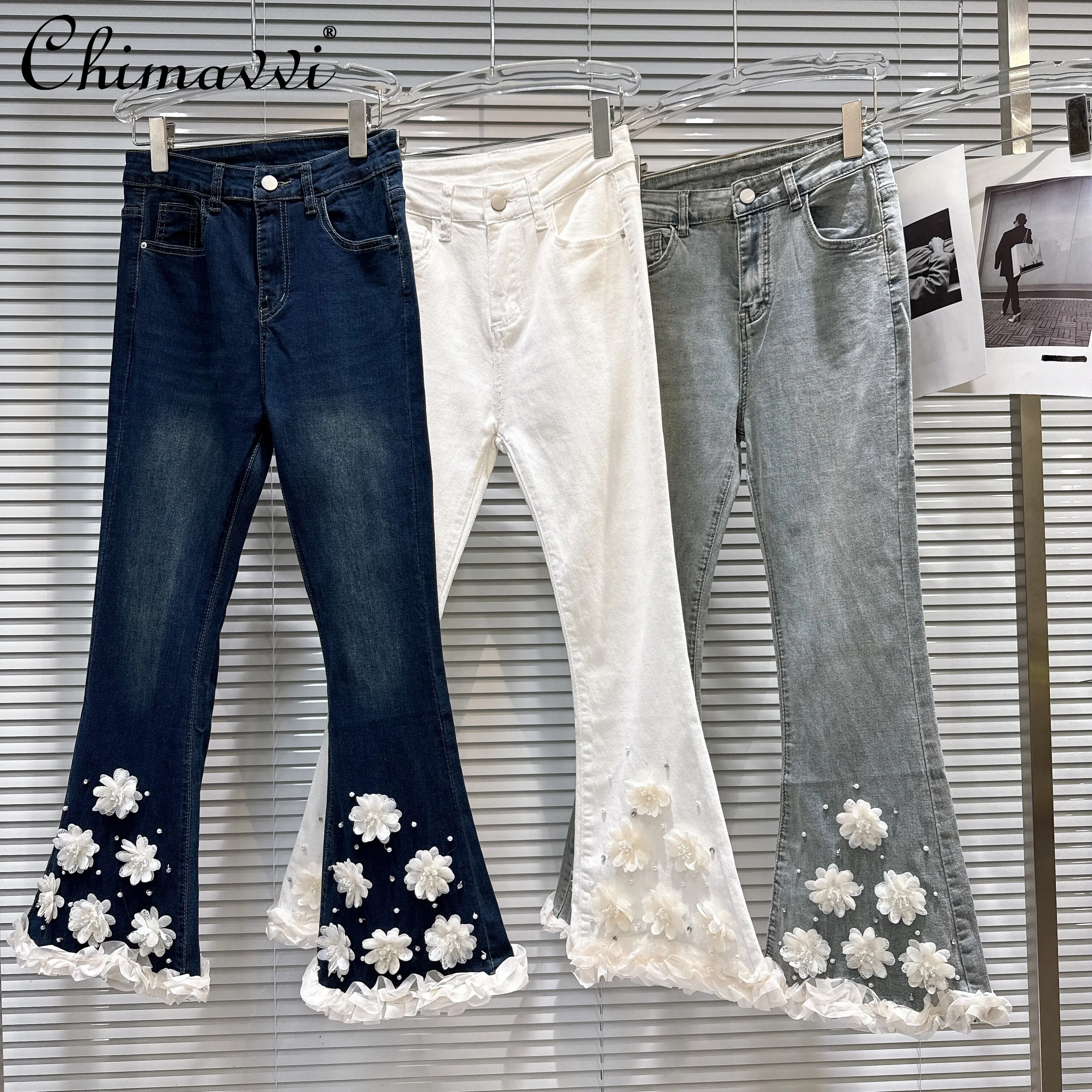 2026 Spring French Style Elegant Fashion Chiffon 3D Flower Diamond Beaded High Waist Slim Flared Long Jeans Women Denim Pants
2026 Spring French Style Elegant Fashion Chiffon 3D Flower Diamond Beaded High Waist Slim Flared Long Jeans Women Denim Pants