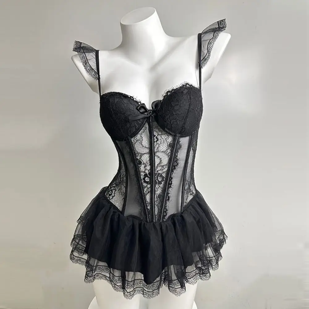 Spicy Girl Style Bow Lace Nightgown Mesh Sleeveless Women Lingerie Transparent Nightwear Lace Sling Nightdress Gift
Spicy Girl Style Bow Lace Nightgown Mesh Sleeveless Women Lingerie Transparent Nightwear Lace Sling Nightdress Gift