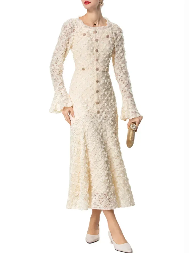 Fashion Women's Elegant Dresses Three-dimensional Floral Square Collar Long Sleeved Princess Style Dress Autumn New
Fashion Women's Elegant Dresses Three-dimensional Floral Square Collar Long Sleeved Princess Style Dress Autumn New