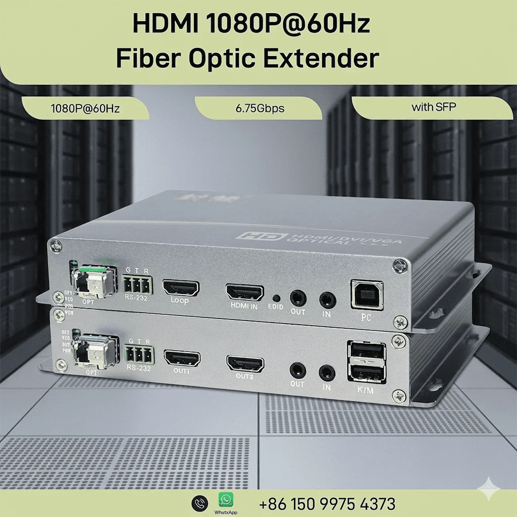 1920×1080@60Hz HDMI Fiber Optic KVM Extender, 2 Ports USB + 3.5mm Stereo Audio, Full HD Uncompressed, LC Single-Mode Up to 10KM
1920×1080@60Hz HDMI Fiber Optic KVM Extender, 2 Ports USB + 3.5mm Stereo Audio, Full HD Uncompressed, LC Single-Mode Up to 10KM