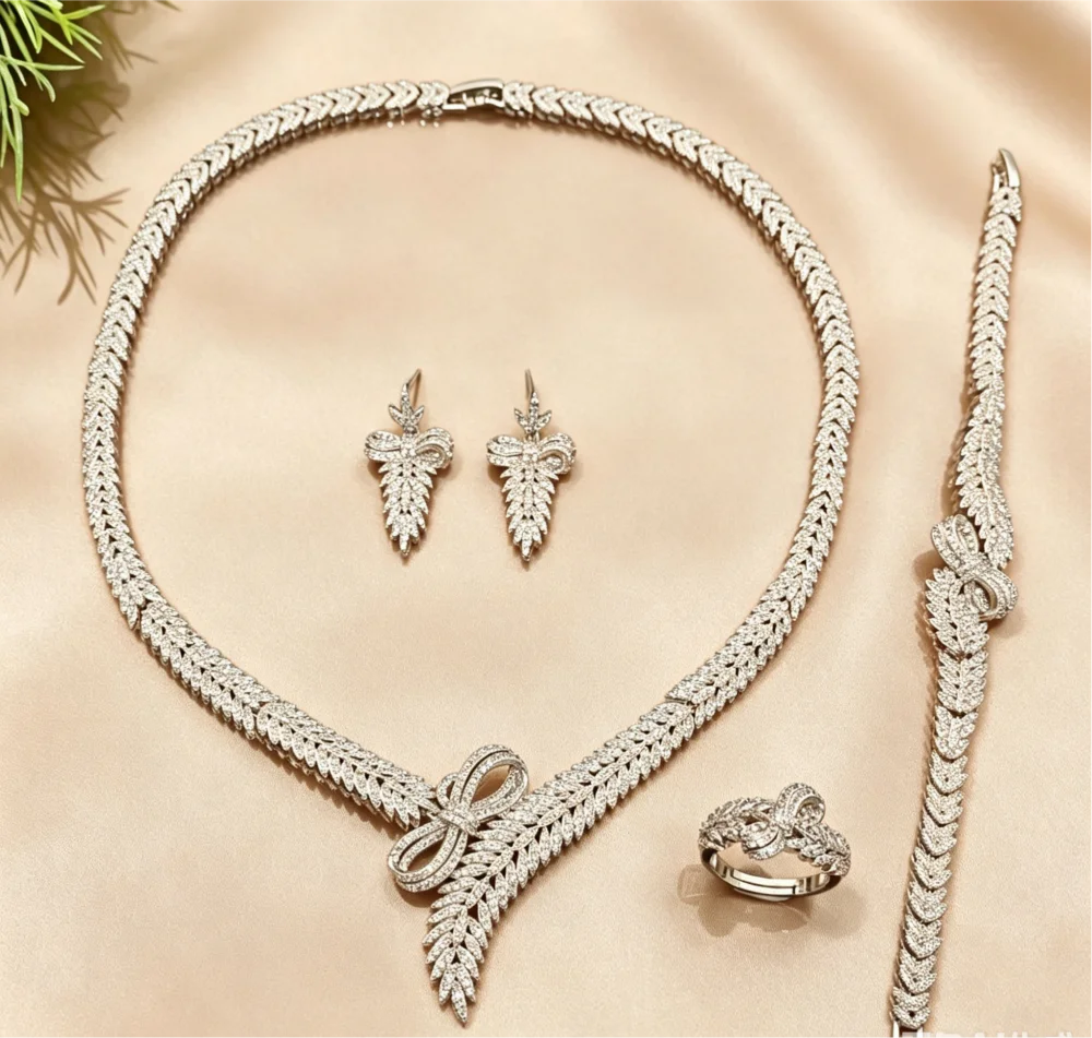 JRH Women Jewelry Set Silver Plated Copper Zirconia Bracelet Ring Necklace Earrings for Bridal Wedding Gift Set
JRH Women Jewelry Set Silver Plated Copper Zirconia Bracelet Ring Necklace Earrings for Bridal Wedding Gift Set