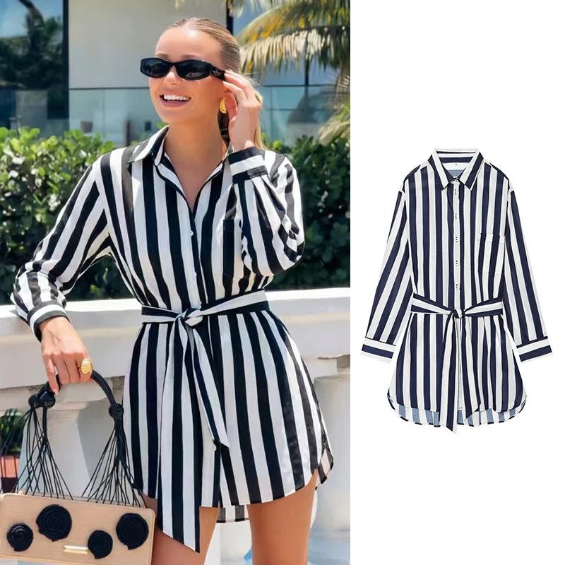 Dress Women's Autumn 2026 New Fashion Striped Belt Elegant Women's Shirt Dress Street Chic Youth Leisure Holiday Dress
Dress Women's Autumn 2026 New Fashion Striped Belt Elegant Women's Shirt Dress Street Chic Youth Leisure Holiday Dress
