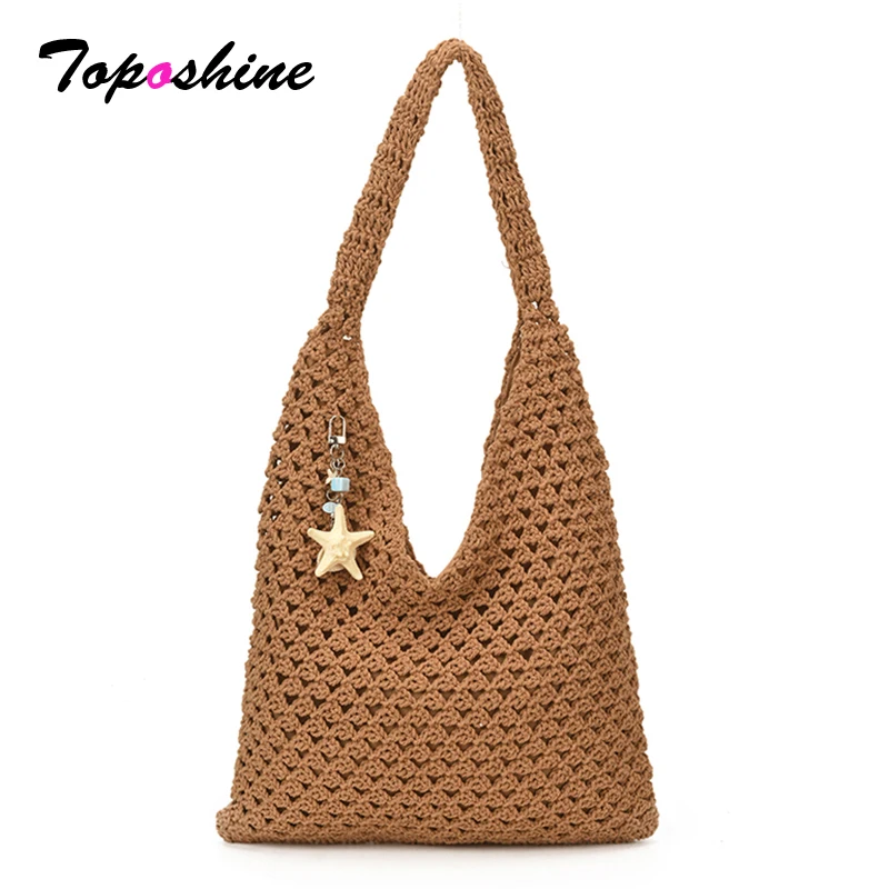 Toposhine Summer Handmade Woven Tote Bag Hollow Out Cotton Rope Shoulder Bag for Lady Starfish Pendant Crochet Charm Holiday Bag
Toposhine Summer Handmade Woven Tote Bag Hollow Out Cotton Rope Shoulder Bag for Lady Starfish Pendant Crochet Charm Holiday Bag