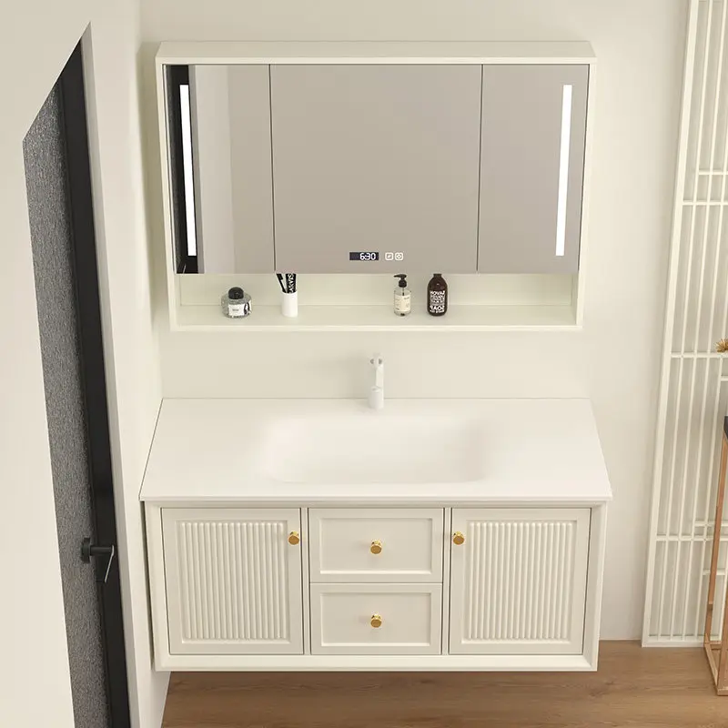 Rock slab hot bending integrated basin bathroom cabinet, feng shui mirror combination, waterproof solid wood sink basin cabinet
Rock slab hot bending integrated basin bathroom cabinet, feng shui mirror combination, waterproof solid wood sink basin cabinet