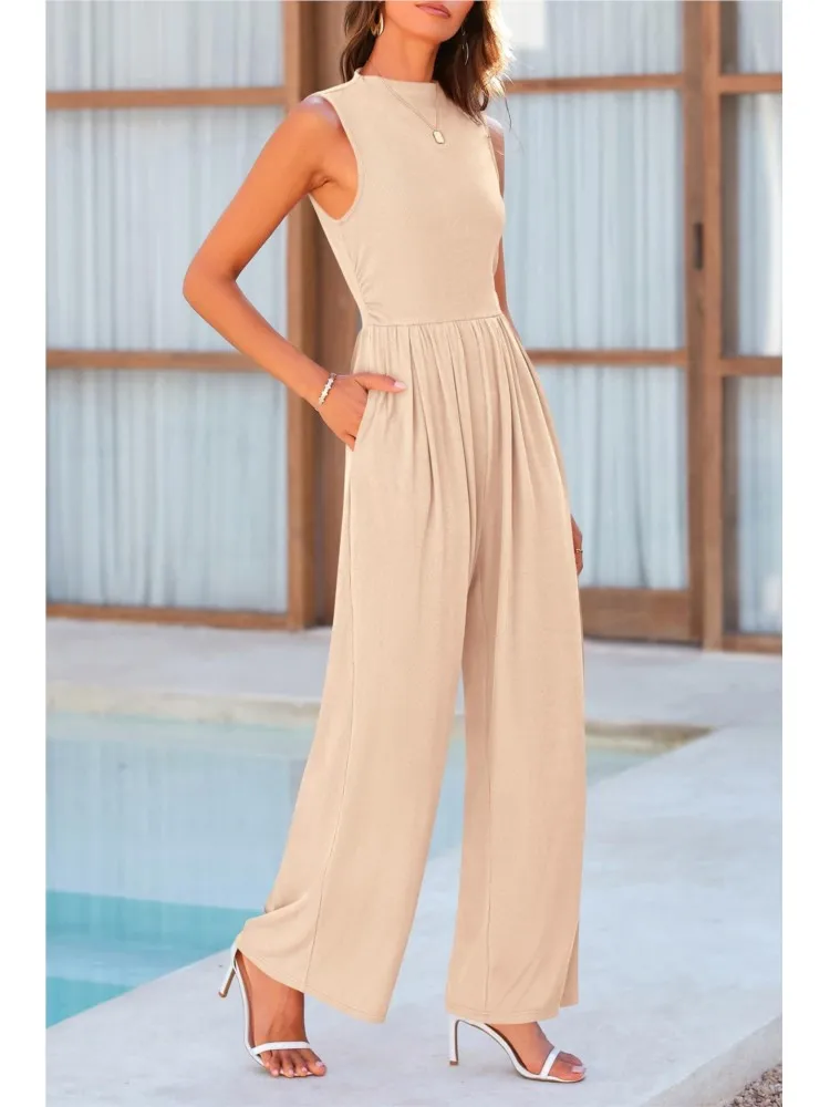 Women's Jumpsuit Solid Color Sleeveless Round Neck Slim Fit Pocket Slim Fit Long Jumpsuit New For Summer 2025
Women's Jumpsuit Solid Color Sleeveless Round Neck Slim Fit Pocket Slim Fit Long Jumpsuit New For Summer 2025