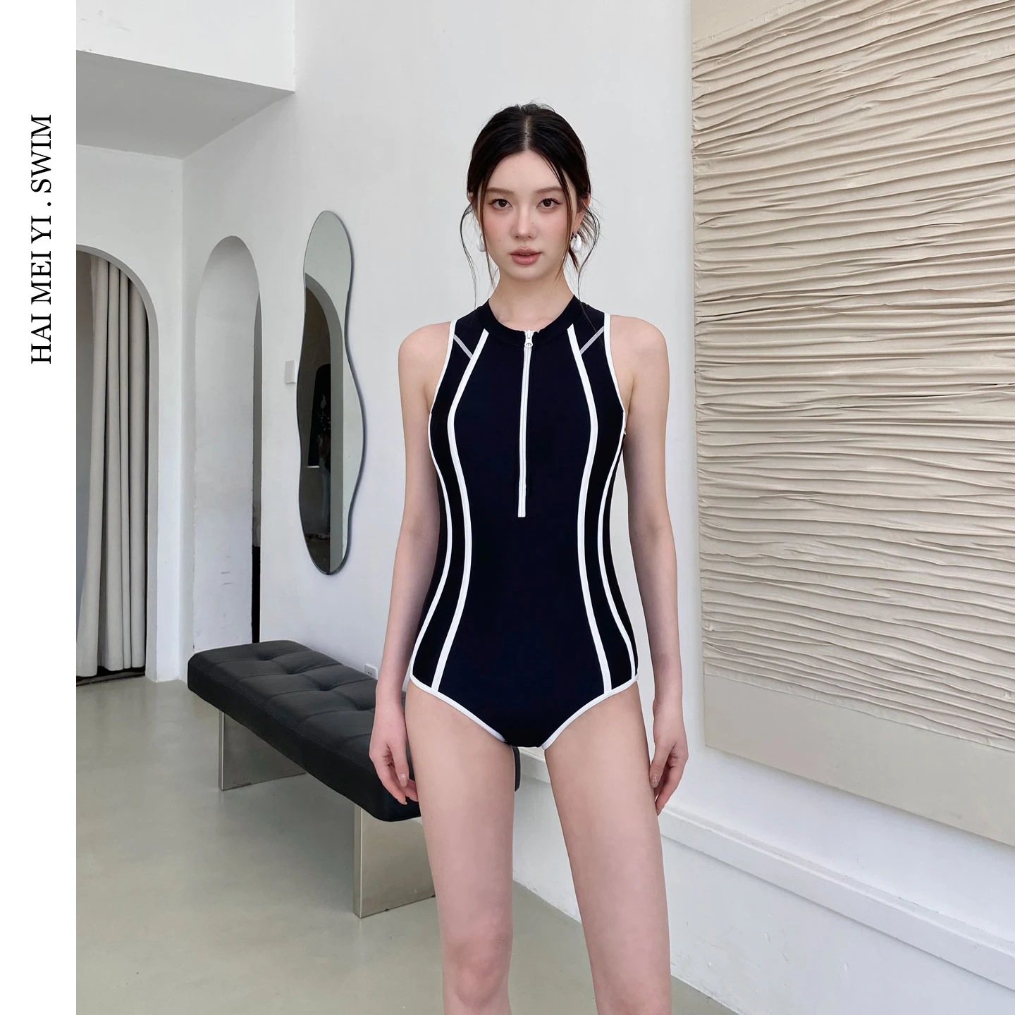 Simple Style Conservatice Women's One-Piece Swimsuit Cover-Up Slimming Hot Spring Vacation Swimming Suit by Hai Mei
Simple Style Conservatice Women's One-Piece Swimsuit Cover-Up Slimming Hot Spring Vacation Swimming Suit by Hai Mei