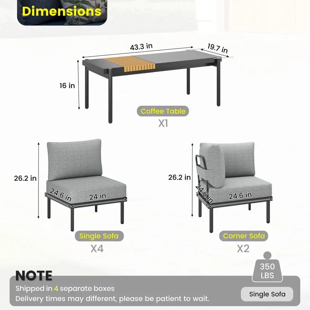 7 Pieces Metal Patio Furniture Set, Outdoor Sectional Sofa with 6 Inch Olefin Cushion, Modern Outdoor Conversation Sets with Co
7 Pieces Metal Patio Furniture Set, Outdoor Sectional Sofa with 6 Inch Olefin Cushion, Modern Outdoor Conversation Sets with Co