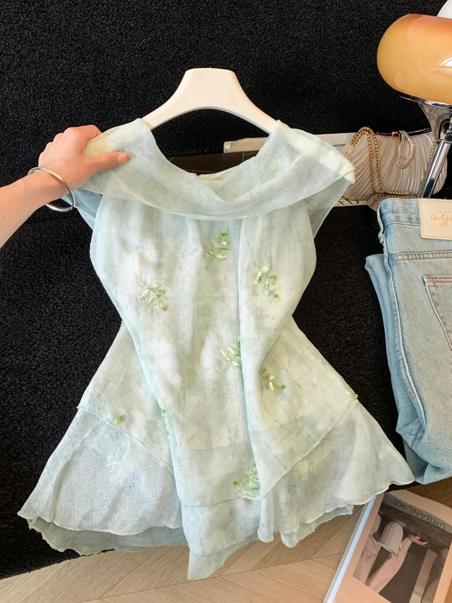 Mandopop Green Embroidered Flower Vest Shirt Women Summer New Style Gradient Sash Chiffon Top Waist Cinched Sleeveless Top
Mandopop Green Embroidered Flower Vest Shirt Women Summer New Style Gradient Sash Chiffon Top Waist Cinched Sleeveless Top