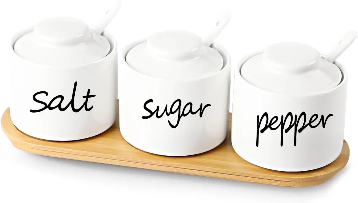 Farmhouse Ceramic Condiment Pots with Lids and Spoons, 8oz Salt Sugar Pepper Jars for Kitchen Counter, Dishwasher Safe White
Farmhouse Ceramic Condiment Pots with Lids and Spoons, 8oz Salt Sugar Pepper Jars for Kitchen Counter, Dishwasher Safe White