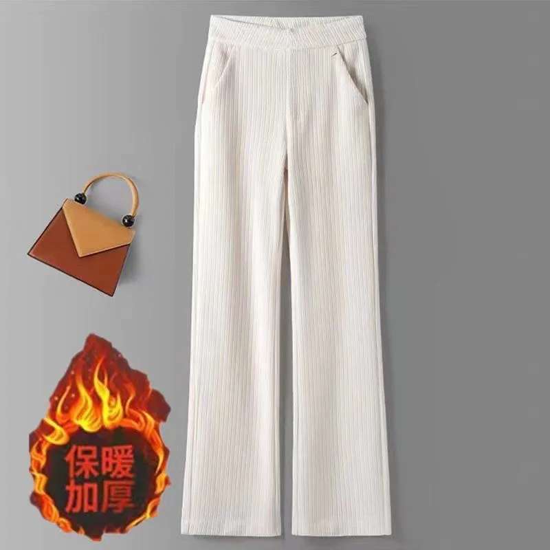 Women Thicken Loose Wide Leg Pants Autumn Winter Warm Elastic High Waist Fleece lined Straight Pantalones Casual Solid Trousers
Women Thicken Loose Wide Leg Pants Autumn Winter Warm Elastic High Waist Fleece lined Straight Pantalones Casual Solid Trousers