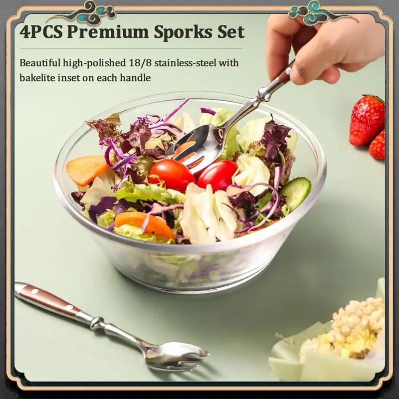 4 Pcs Sporks Set Metal Sporks Set With Bakelite Handle,Salad Forks Spork For Salad,Fruit,Dessert
4 Pcs Sporks Set Metal Sporks Set With Bakelite Handle,Salad Forks Spork For Salad,Fruit,Dessert