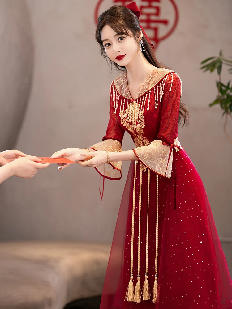 Red Wedding Dr Sle Chinese Traditional Wedding Dr Women's Summer New Arrival Ele Small Size
Red Wedding Dr Sle Chinese Traditional Wedding Dr Women's Summer New Arrival Ele Small Size