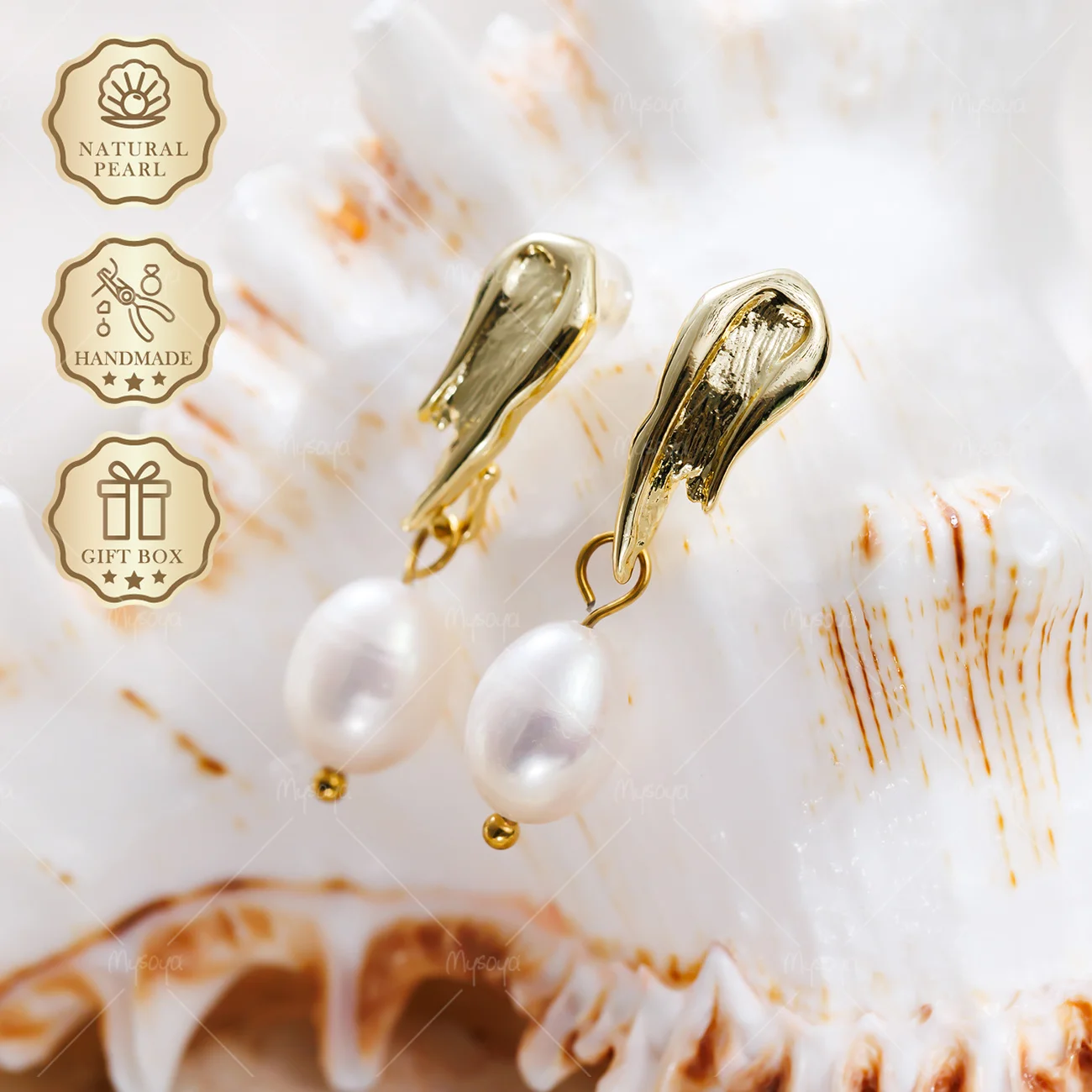 MYSOYA 7-8mm White Rice Pearl Stud Earrings Gold Brushstroke Studs, Gift Box, Wedding Jewelry S459
MYSOYA 7-8mm White Rice Pearl Stud Earrings Gold Brushstroke Studs, Gift Box, Wedding Jewelry S459
