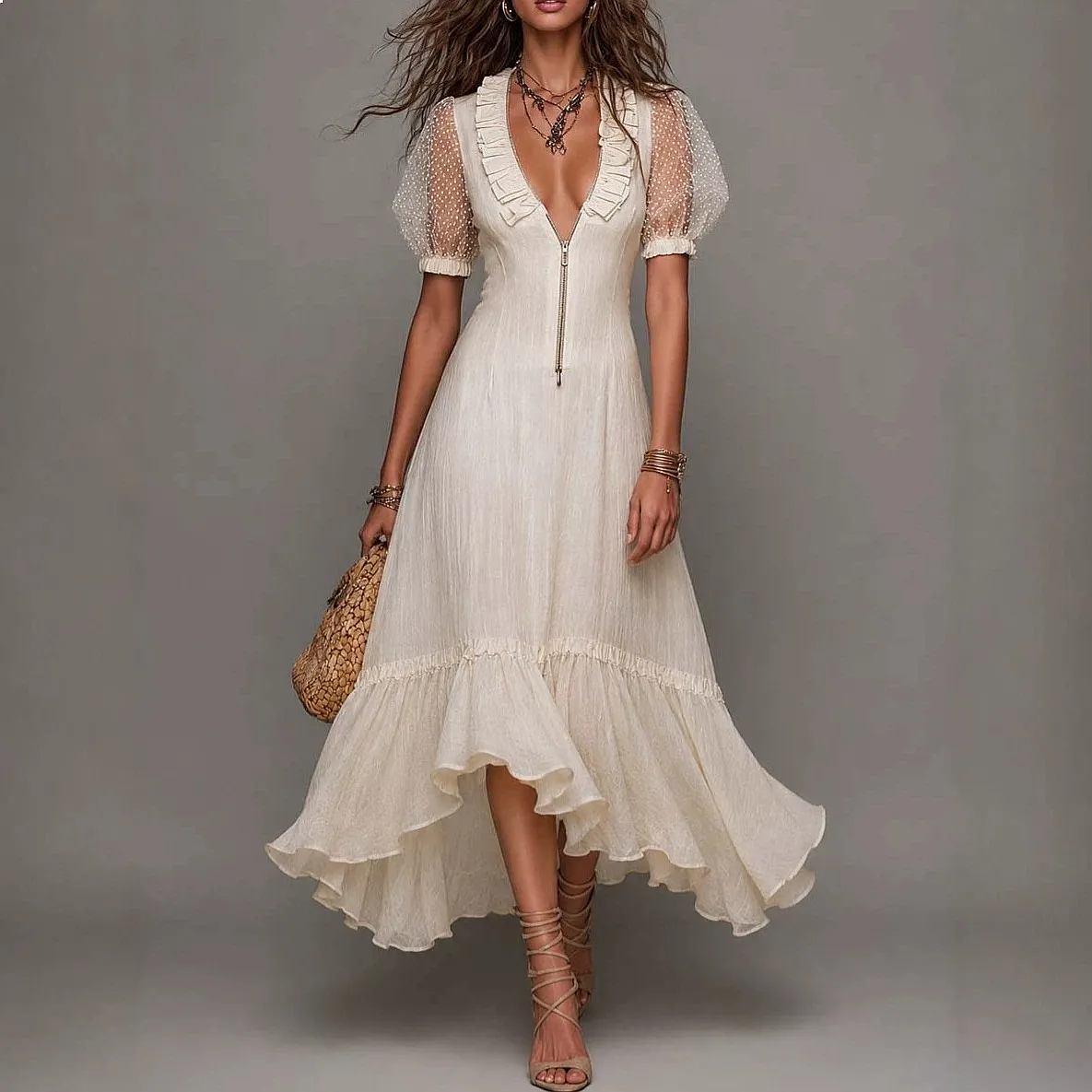 Elegant V Neck Waist Zipper Lace Up Dress Long Dresses Spring Summer Women Short Sleeve Bodycon Midi Dresses
Elegant V Neck Waist Zipper Lace Up Dress Long Dresses Spring Summer Women Short Sleeve Bodycon Midi Dresses