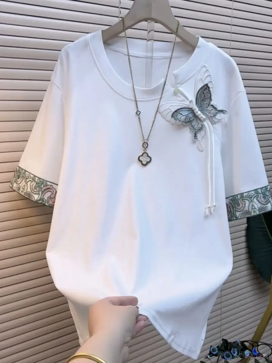 Plus Size Chinese Style Fashion Short Sleeve T Shirt Women Summer Loose Butterfly Bow Casual Top
Plus Size Chinese Style Fashion Short Sleeve T Shirt Women Summer Loose Butterfly Bow Casual Top