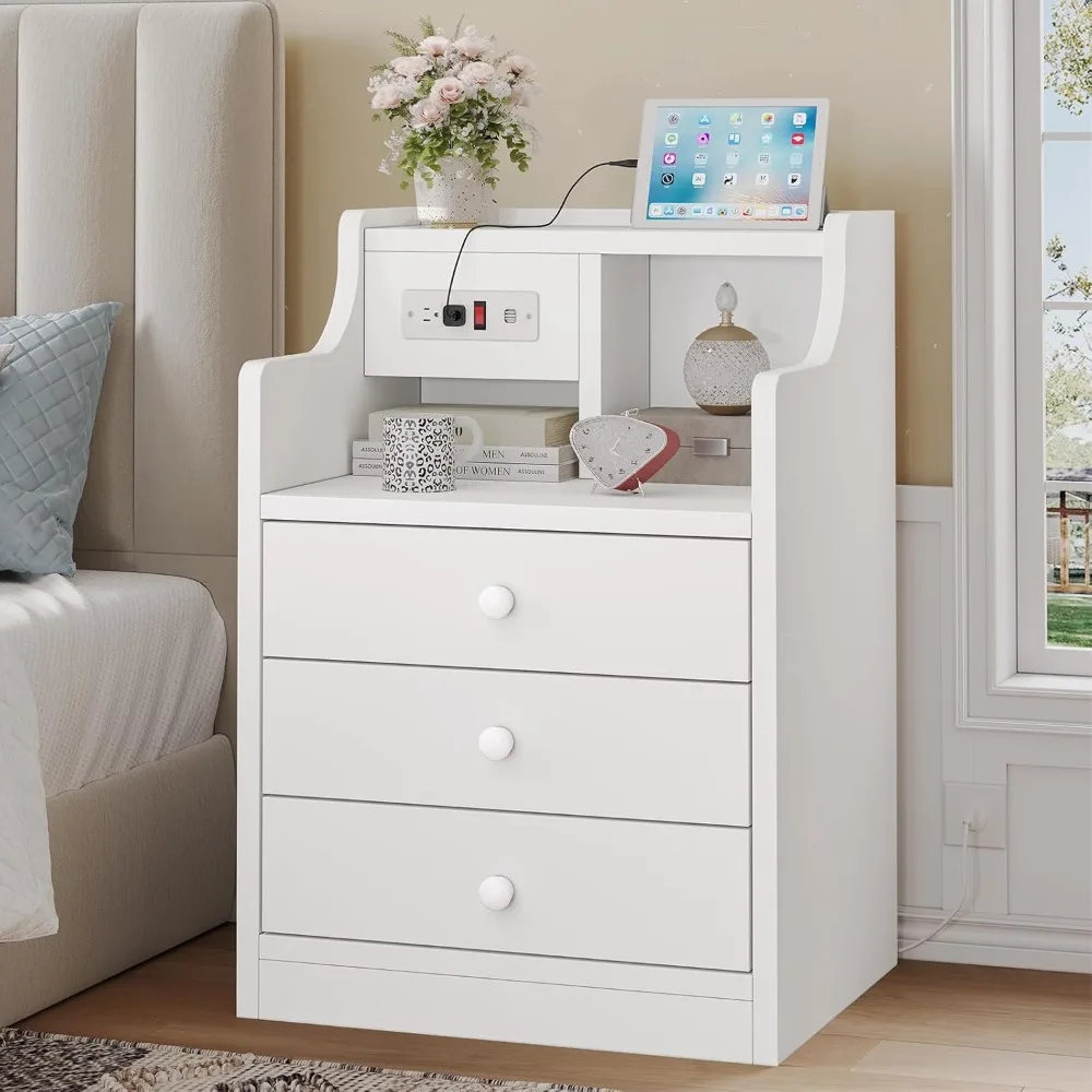 Nightstand with Charging Station, Night Stand with 3 Storage Drawers, Bedside Table with Hutch, Modern End Side Table
Nightstand with Charging Station, Night Stand with 3 Storage Drawers, Bedside Table with Hutch, Modern End Side Table