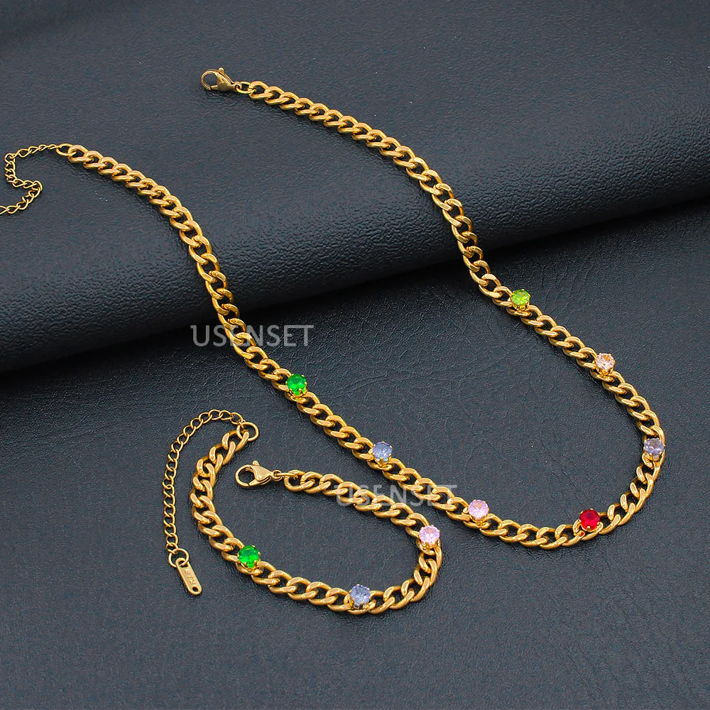 DIY accessories stainless steel Cuban zircon necklace bracelet Colorful zircon titanium steel thick chain Vacuum color retentio
DIY accessories stainless steel Cuban zircon necklace bracelet Colorful zircon titanium steel thick chain Vacuum color retentio