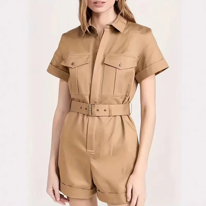 Cowboy Style Lapel Shorts Jumpsuits Fashion Button Short Sleeve Commute Rompers Summer New High Waist Pocket Playsuits Overalls
Cowboy Style Lapel Shorts Jumpsuits Fashion Button Short Sleeve Commute Rompers Summer New High Waist Pocket Playsuits Overalls