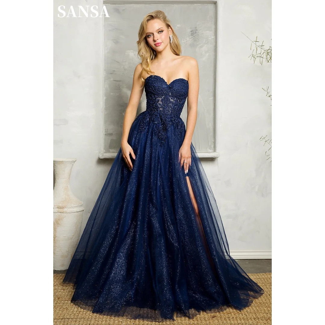 Sansa Shiny Navy Blue A-line Prom Dresses Sweet Lace Embroidery Vestidos De Noche Shiny Side Split Tulle Vestidos De Fiesta
Sansa Shiny Navy Blue A-line Prom Dresses Sweet Lace Embroidery Vestidos De Noche Shiny Side Split Tulle Vestidos De Fiesta