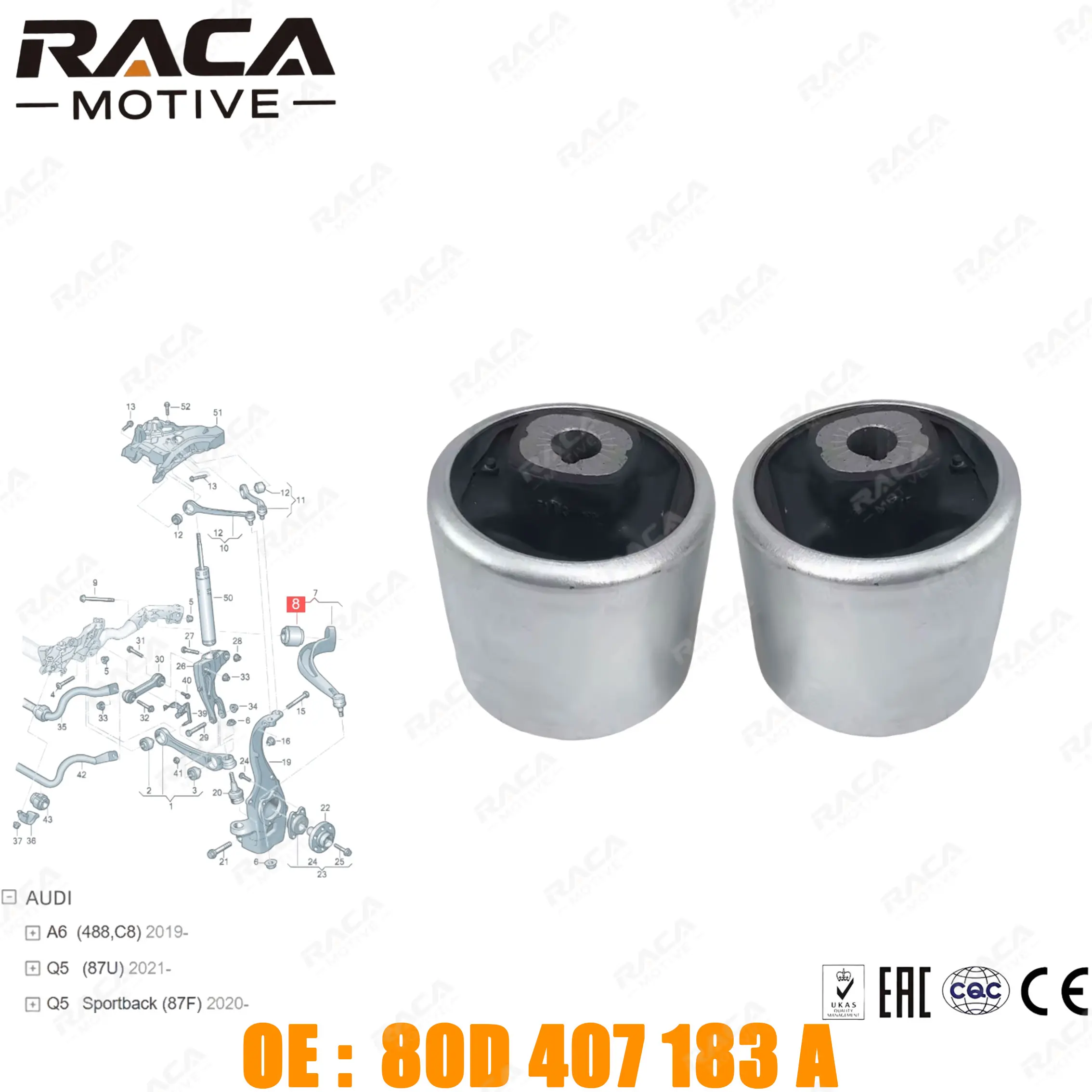 Front Axle Suspension Lower Control Arm Bushing Fit for Audi Q5 A6 2017-2023 80D407183A 80D407183
Front Axle Suspension Lower Control Arm Bushing Fit for Audi Q5 A6 2017-2023 80D407183A 80D407183