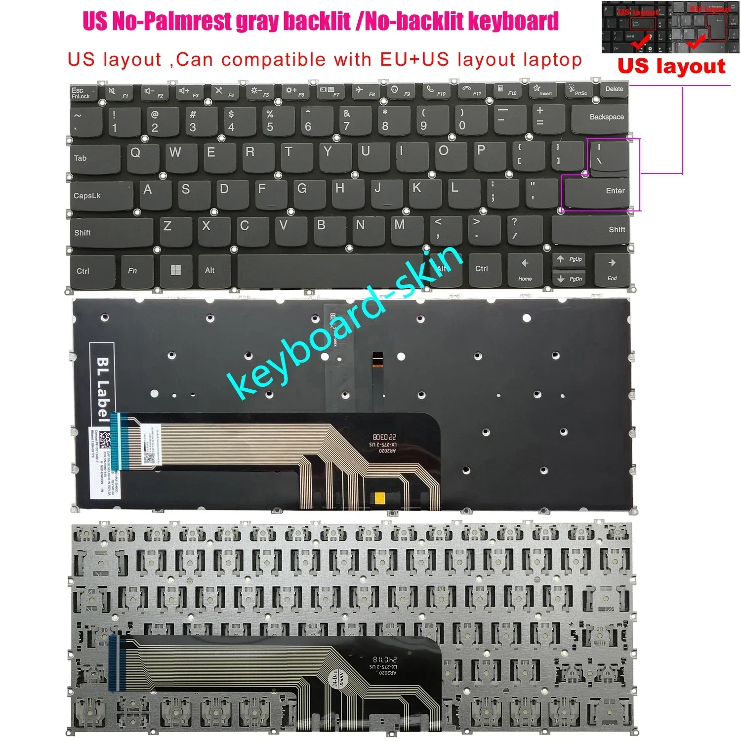 New US No-frame Keyboard Backlit / No-backlit for Lenovo ThinkBook V14 G2, V14 G3 (V14 G2 ALC ,V14 G2 ITL,V14 G3 IAP,V14 G3 ABA
New US No-frame Keyboard Backlit / No-backlit for Lenovo ThinkBook V14 G2, V14 G3 (V14 G2 ALC ,V14 G2 ITL,V14 G3 IAP,V14 G3 ABA
