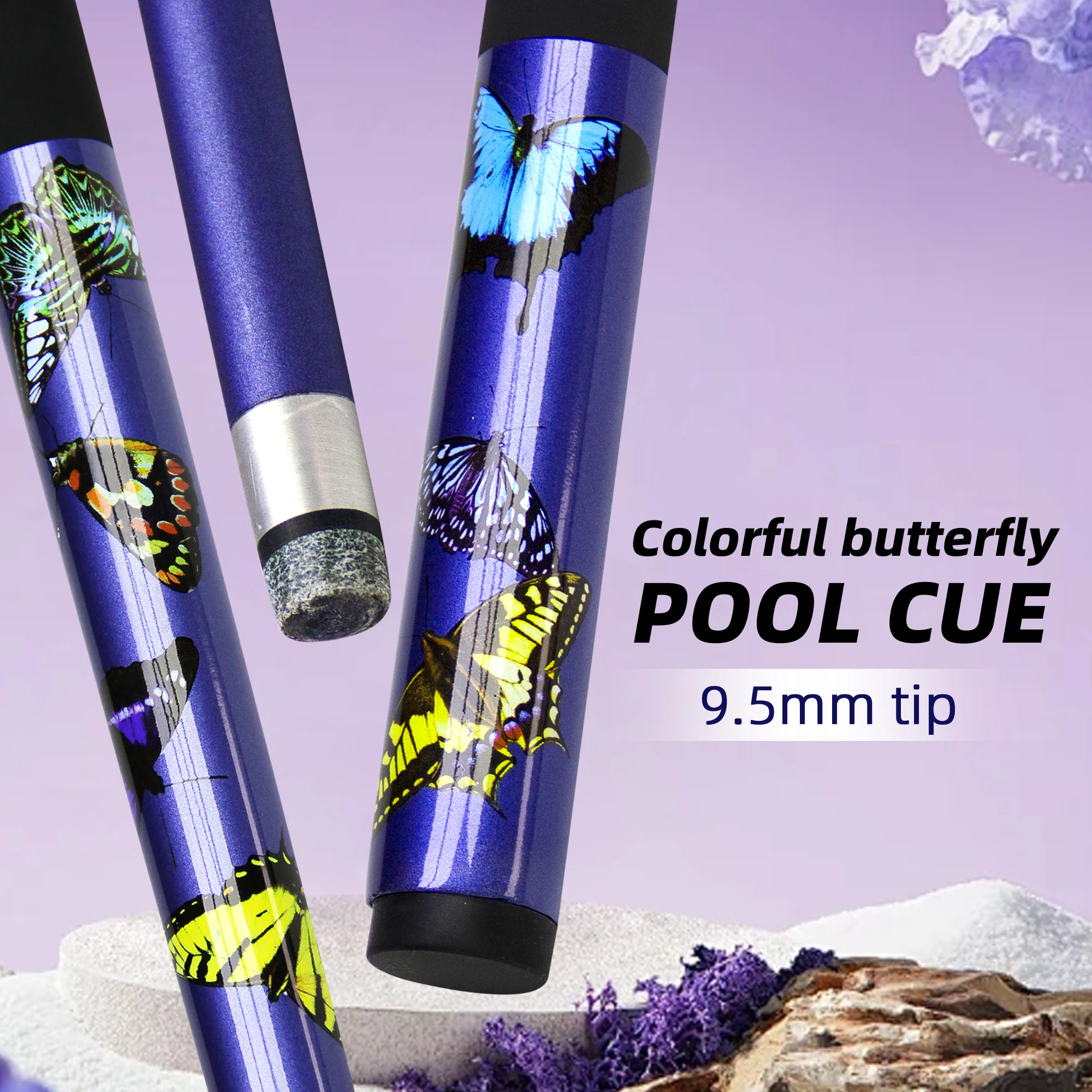 Colorful Butterfly Pattern Glass Fiber Pool Cue 9.5mm Tip 1/2 Split with Stainless Steel Joint 17OZ 57.48in Billiard Snooker Cue
Colorful Butterfly Pattern Glass Fiber Pool Cue 9.5mm Tip 1/2 Split with Stainless Steel Joint 17OZ 57.48in Billiard Snooker Cue