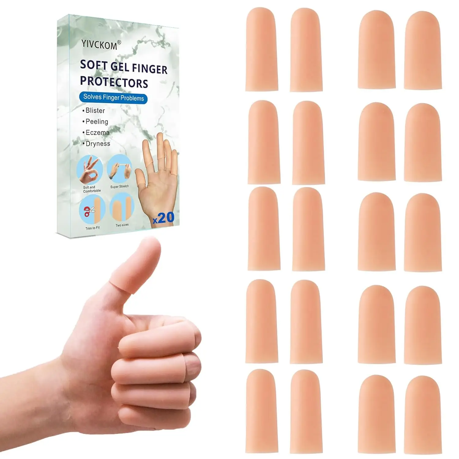 Gel Finger Cots, Silicone Finger Protectors for Dry Skin, Cracked Fingertips, Eczema, Arthritis (20 Pcs)
Gel Finger Cots, Silicone Finger Protectors for Dry Skin, Cracked Fingertips, Eczema, Arthritis (20 Pcs)